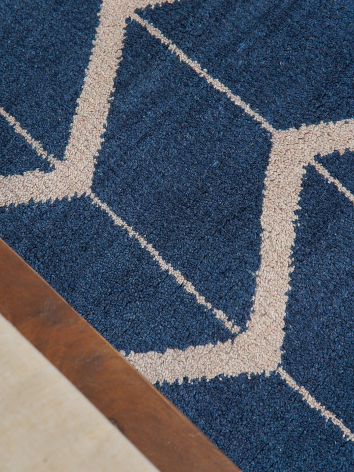 Hand Knotted Wool Area Rug Geometric Beige Brown N01052