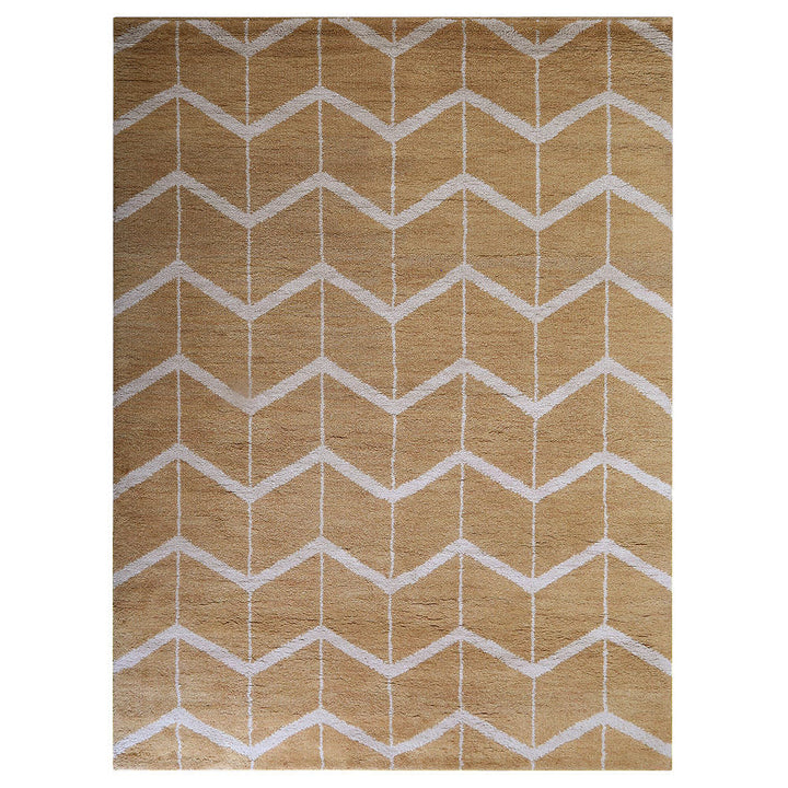 Hand Knotted Wool Area Rug Geometric Beige Brown N01052