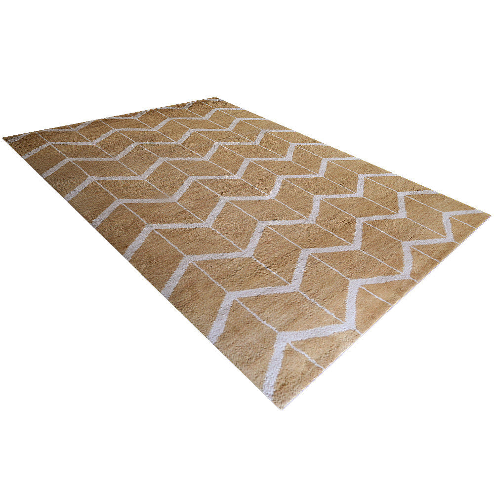 Hand Knotted Wool Area Rug Geometric Beige Brown N01052