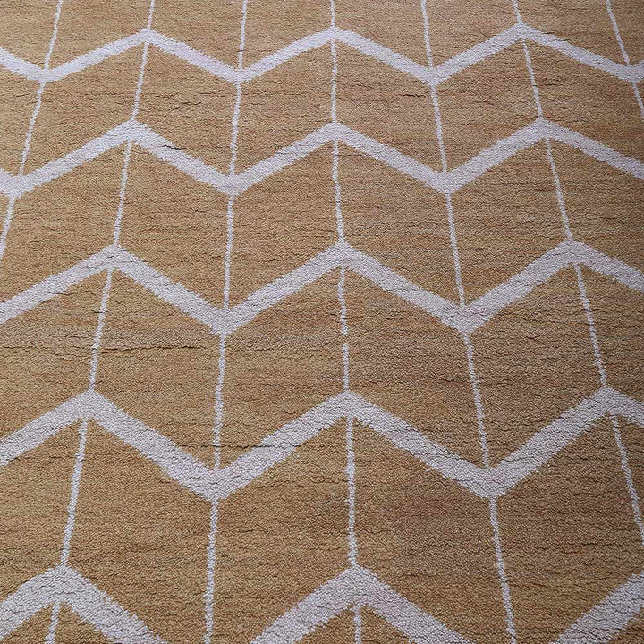 Hand Knotted Wool Area Rug Geometric Beige Brown N01052