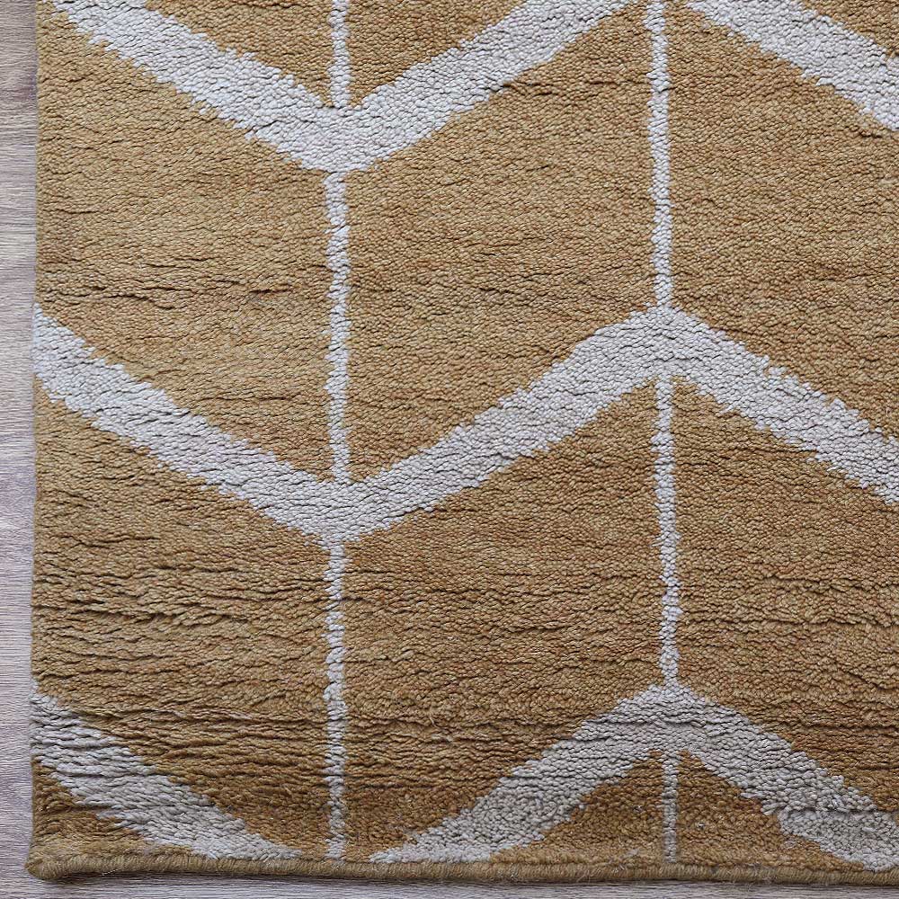 Hand Knotted Wool Area Rug Geometric Beige Brown N01052