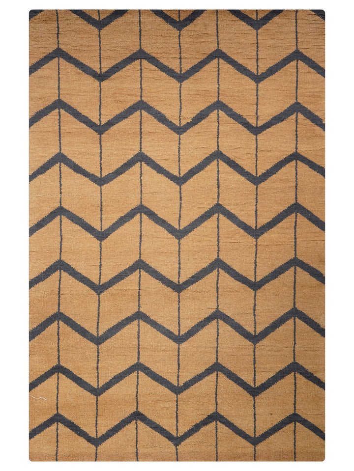 Hand Knotted Wool Area Rug Geometric Beige Brown N01052