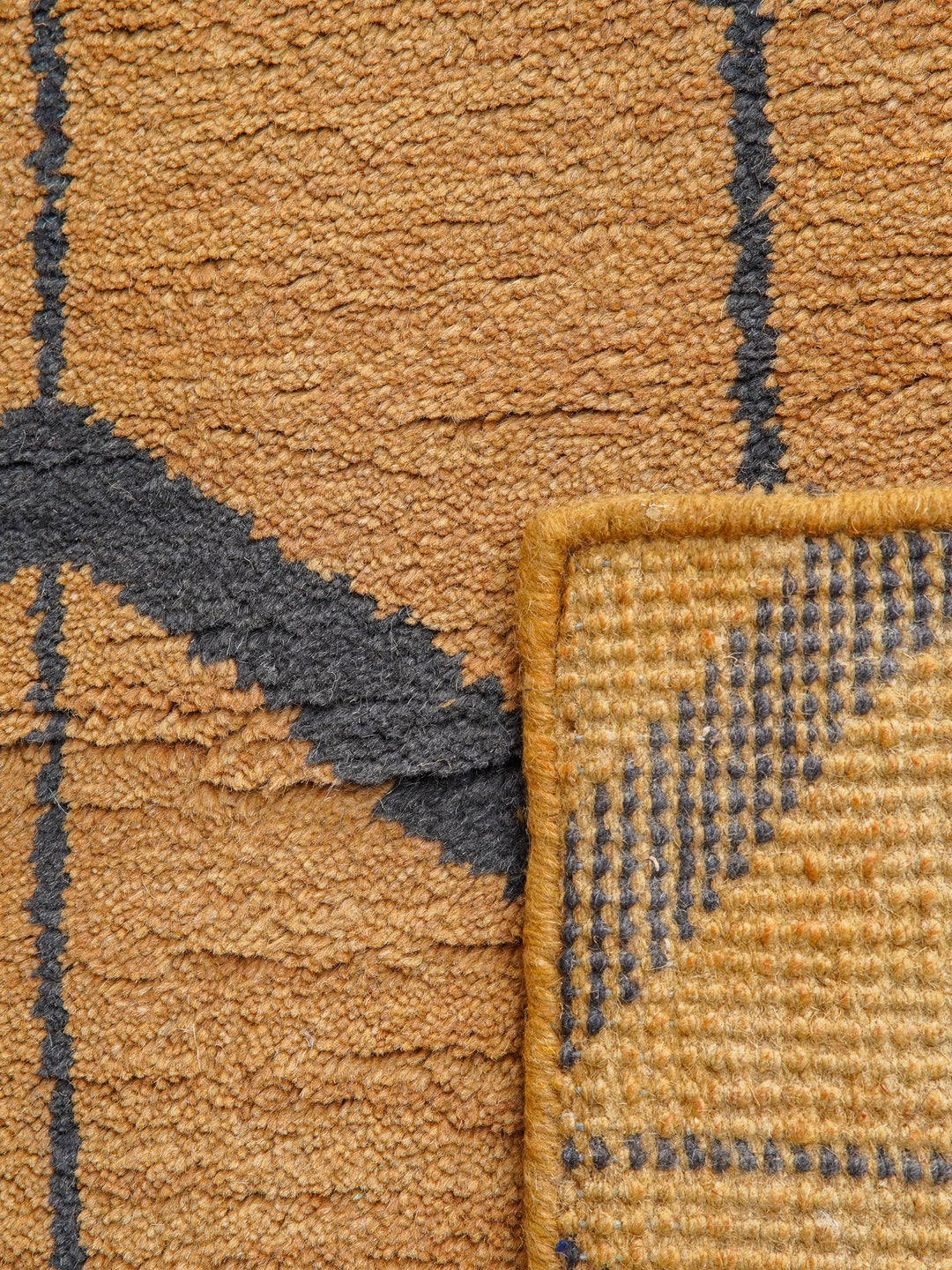 Hand Knotted Wool Area Rug Geometric Beige Brown N01052