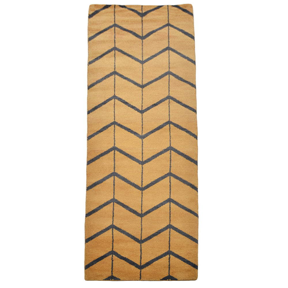 Hand Knotted Wool Area Rug Geometric Beige Brown N01052