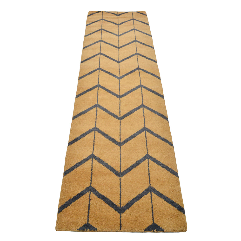 Hand Knotted Wool Area Rug Geometric Beige Brown N01052