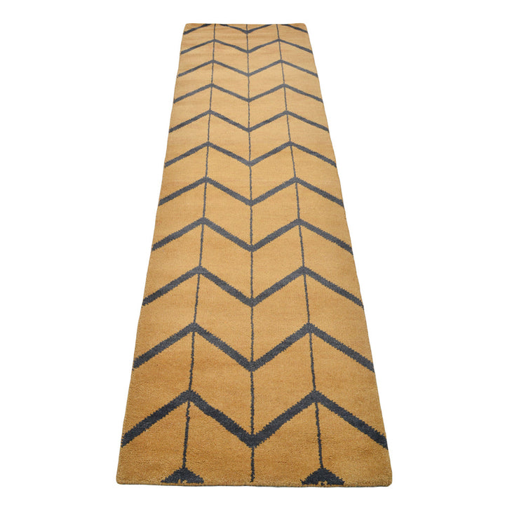 Hand Knotted Wool Area Rug Geometric Beige Brown N01052