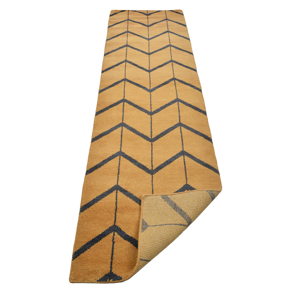 Hand Knotted Wool Area Rug Geometric Beige Brown N01052
