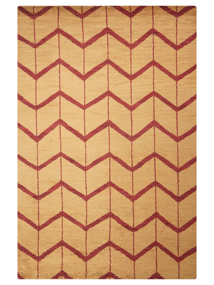 Hand Knotted Wool Area Rug Geometric Beige Brown N01052