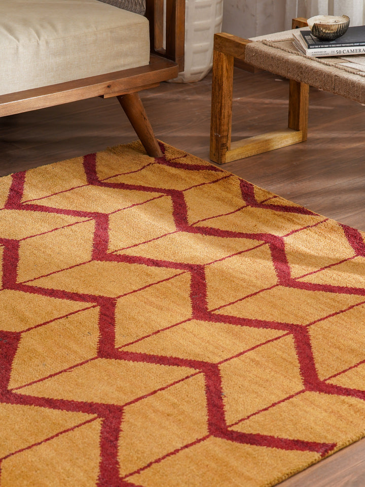 Hand Knotted Wool Area Rug Geometric Beige Brown N01052