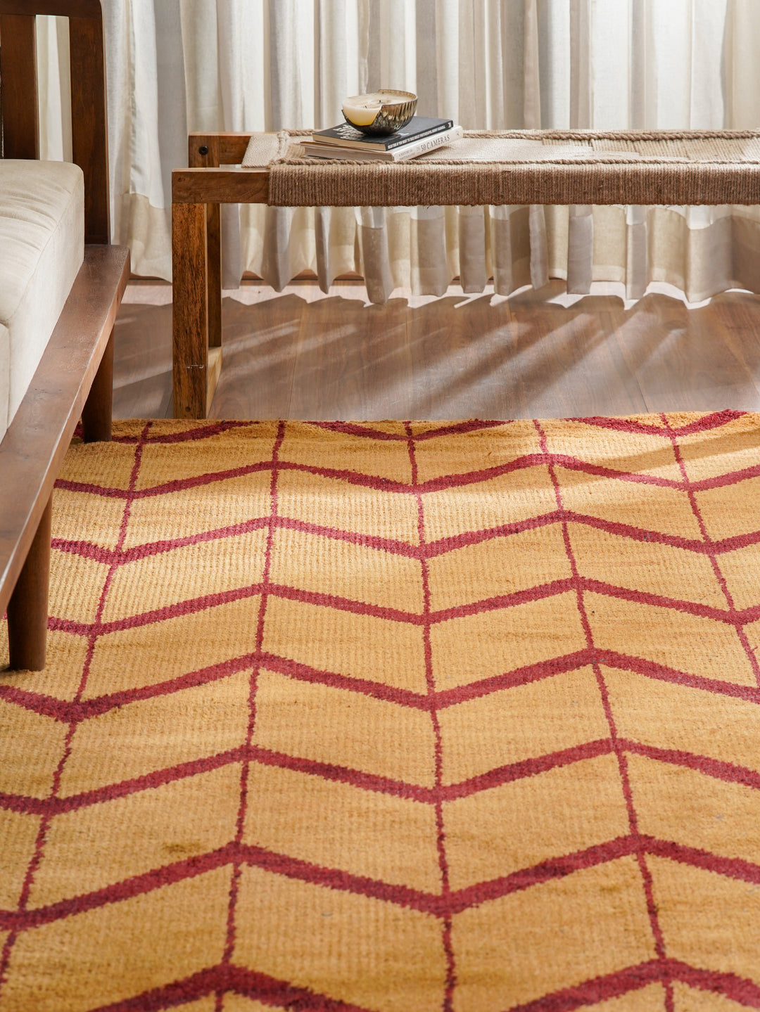 Hand Knotted Wool Area Rug Geometric Beige Brown N01052