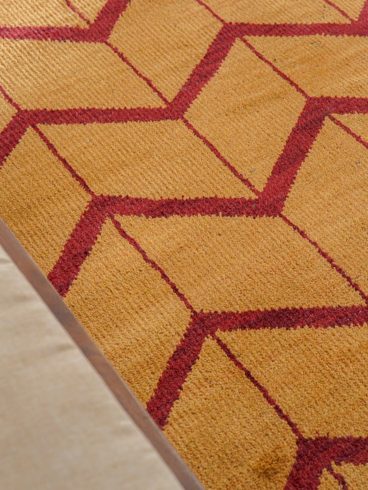 Hand Knotted Wool Area Rug Geometric Beige Brown N01052