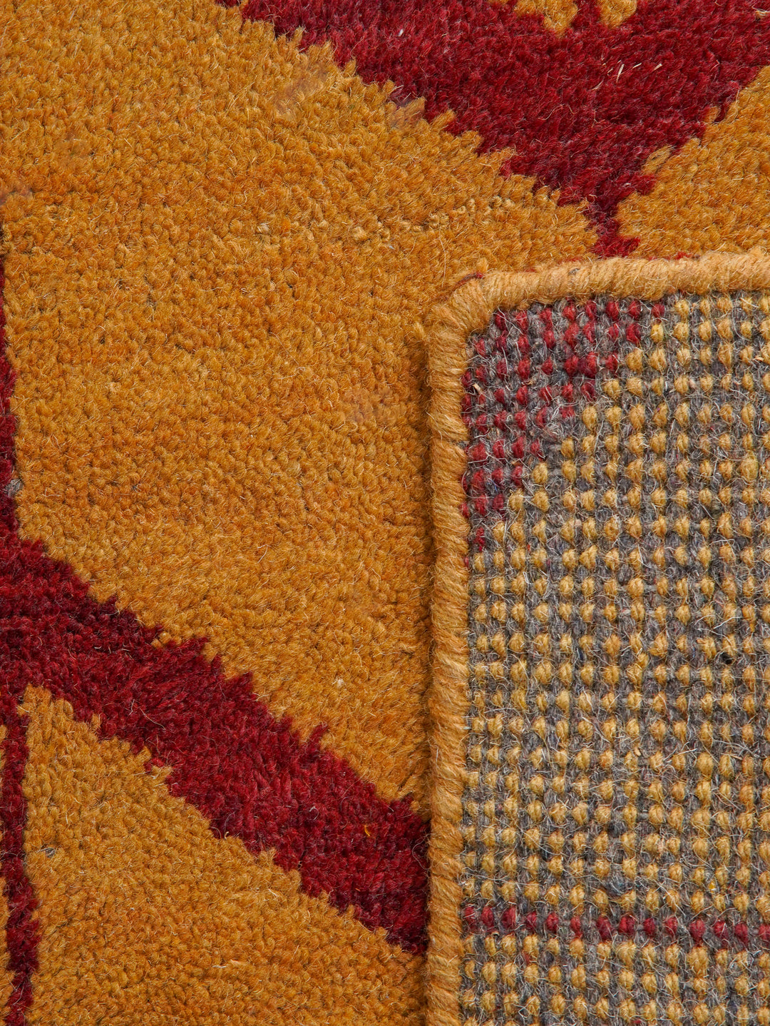 Hand Knotted Wool Area Rug Geometric Beige Brown N01052