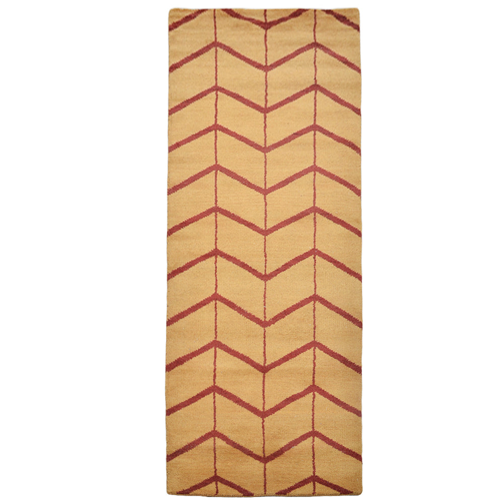 Hand Knotted Wool Area Rug Geometric Beige Brown N01052