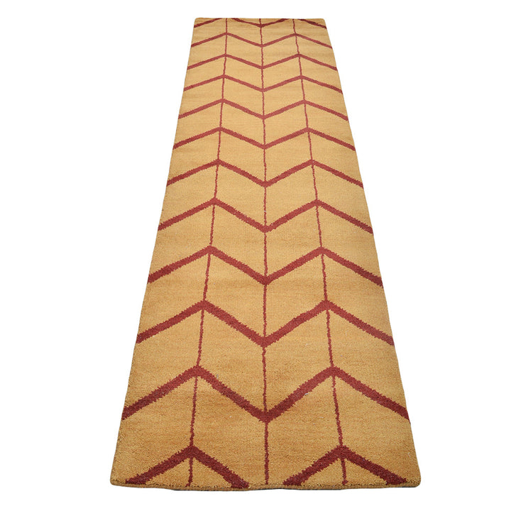 Hand Knotted Wool Area Rug Geometric Beige Brown N01052