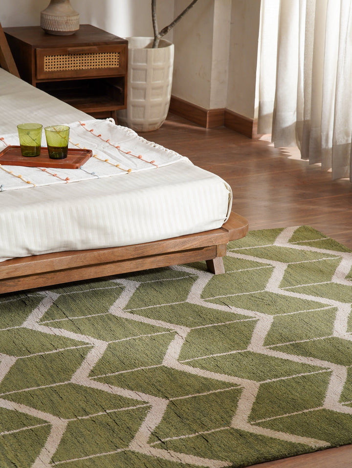 Hand Knotted Wool Area Rug Geometric Beige Brown N01052