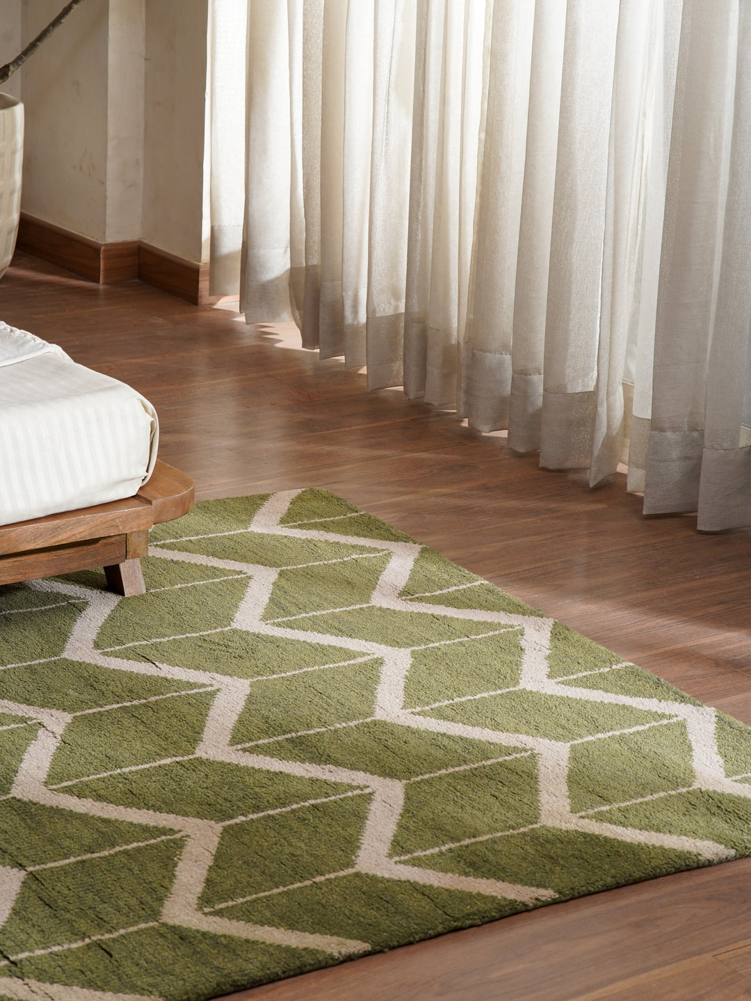 Hand Knotted Wool Area Rug Geometric Beige Brown N01052