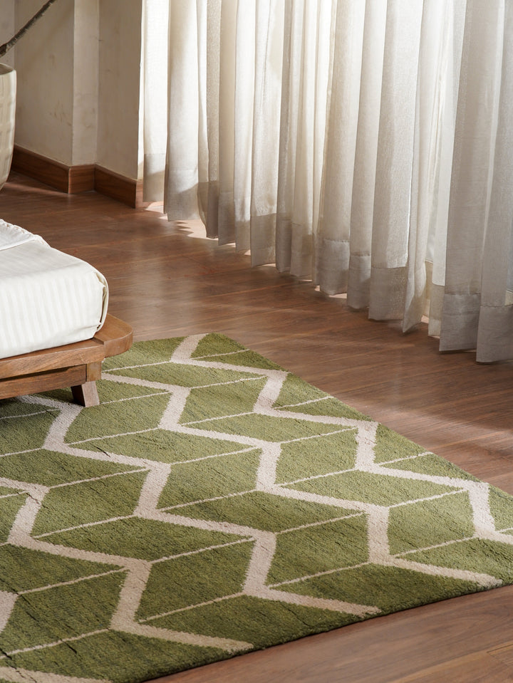 Hand Knotted Wool Area Rug Geometric Beige Brown N01052