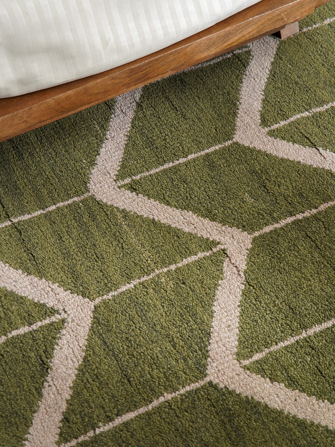 Hand Knotted Wool Area Rug Geometric Beige Brown N01052