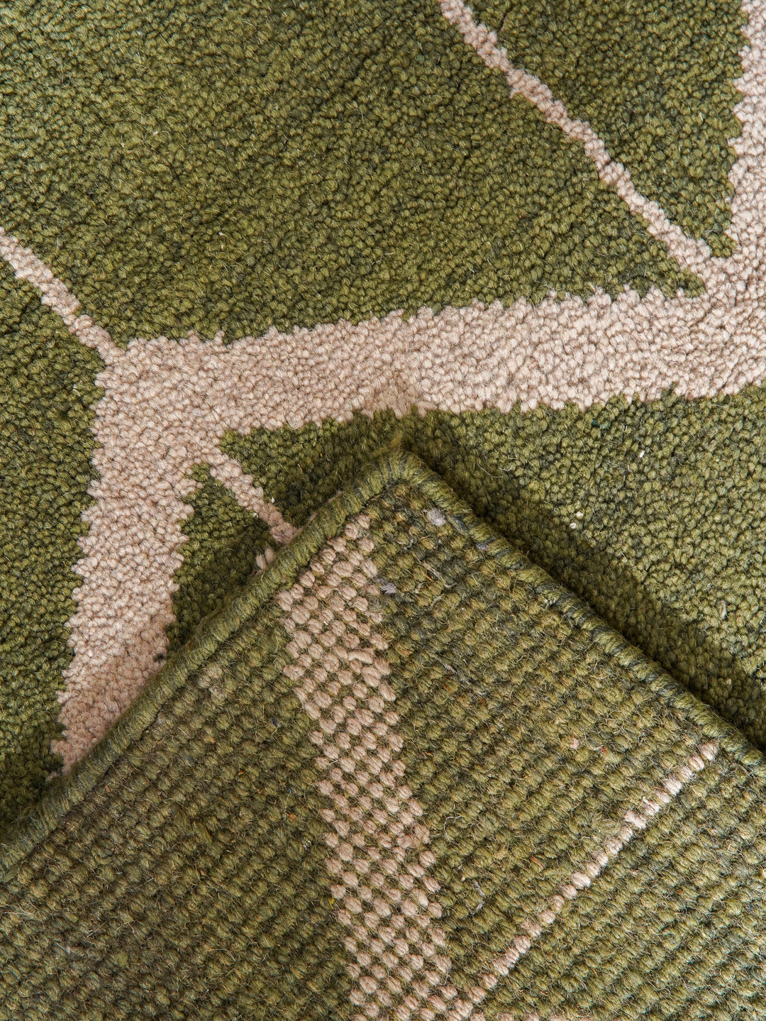 Hand Knotted Wool Area Rug Geometric Beige Brown N01052