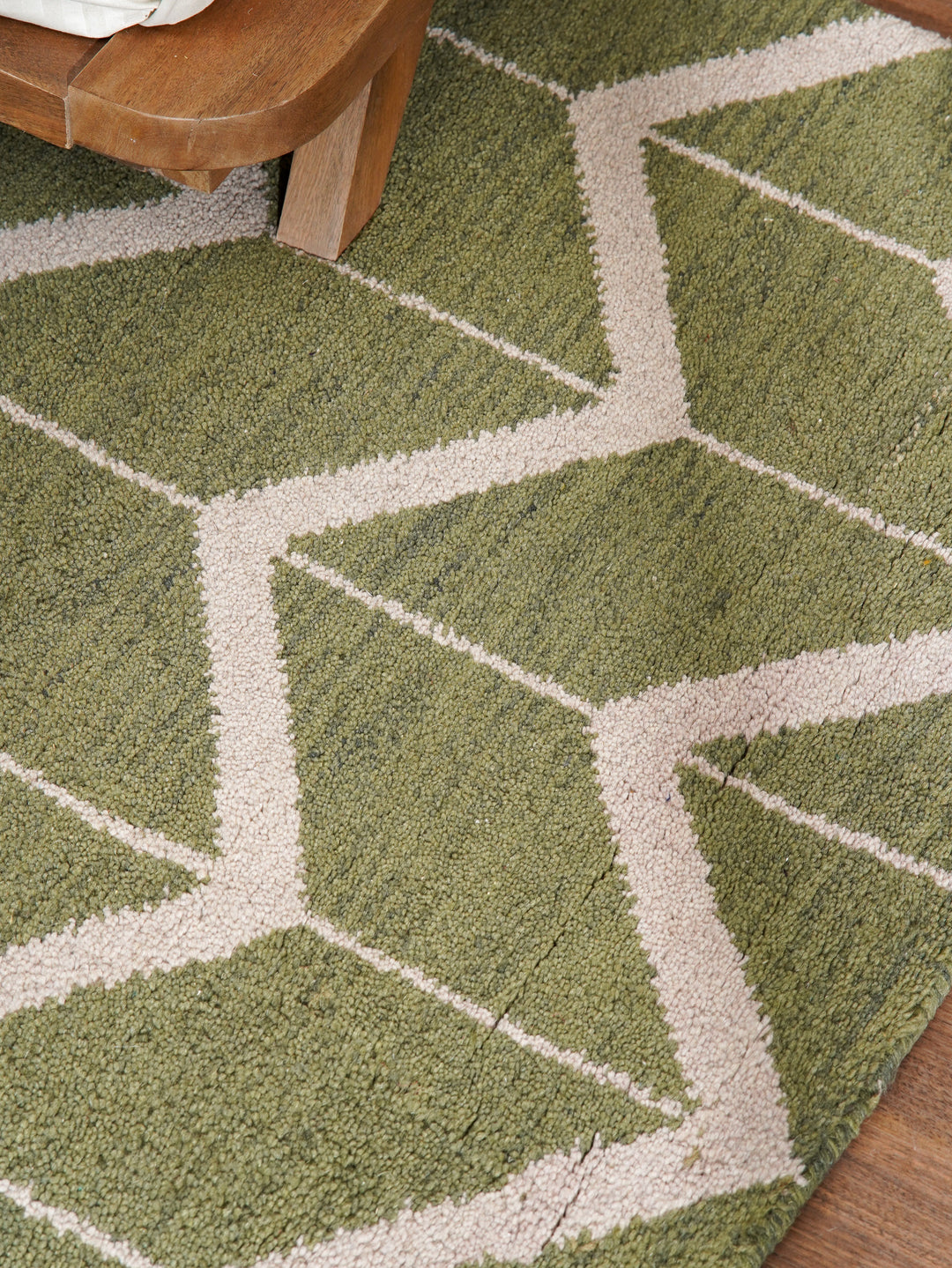 Hand Knotted Wool Area Rug Geometric Beige Brown N01052