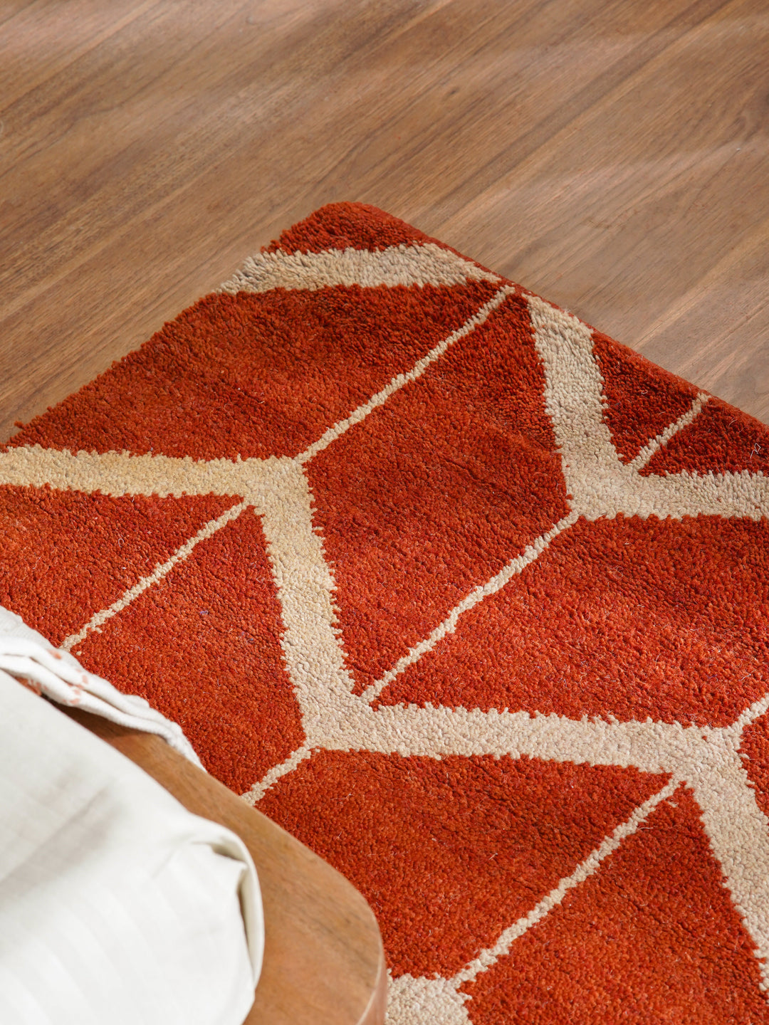 Hand Knotted Wool Area Rug Geometric Beige Brown N01052