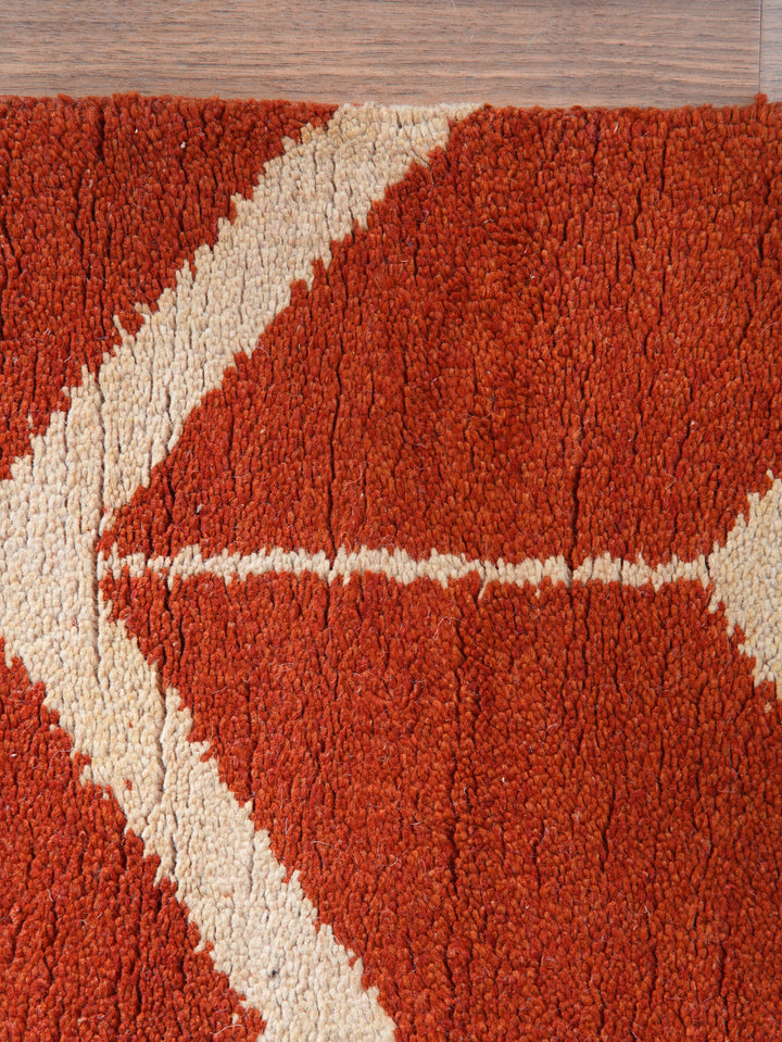 Hand Knotted Wool Area Rug Geometric Beige Brown N01052