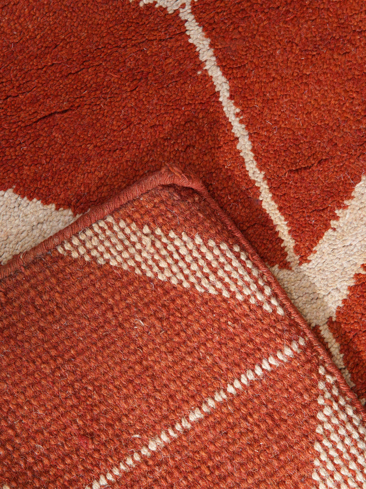 Hand Knotted Wool Area Rug Geometric Beige Brown N01052