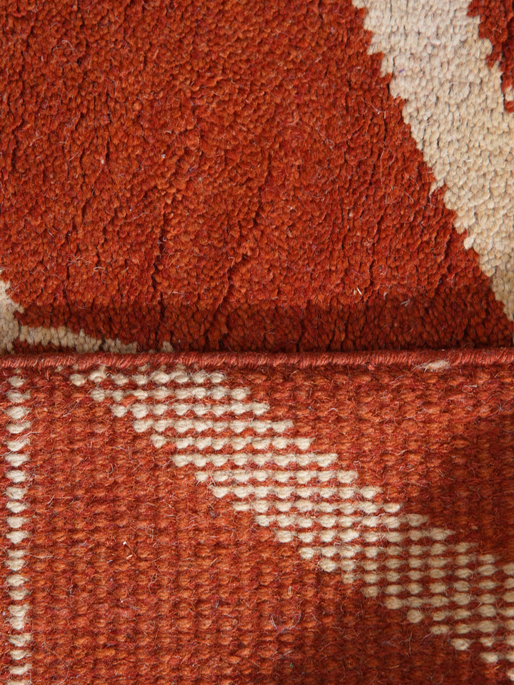 Hand Knotted Wool Area Rug Geometric Beige Brown N01052