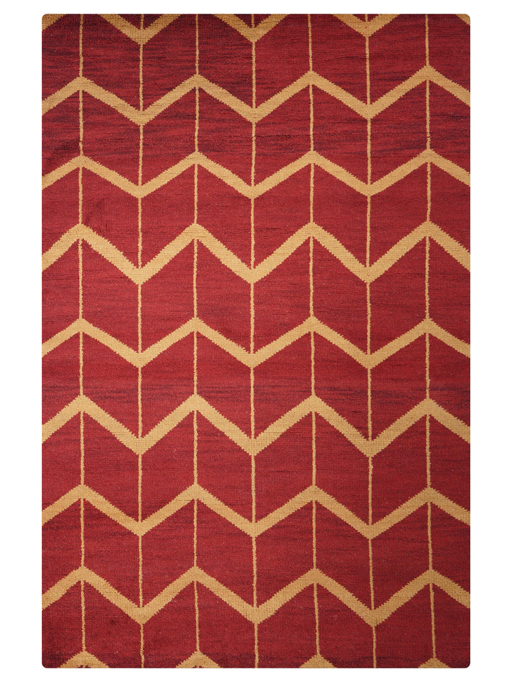 Hand Knotted Wool Area Rug Geometric Beige Brown N01052