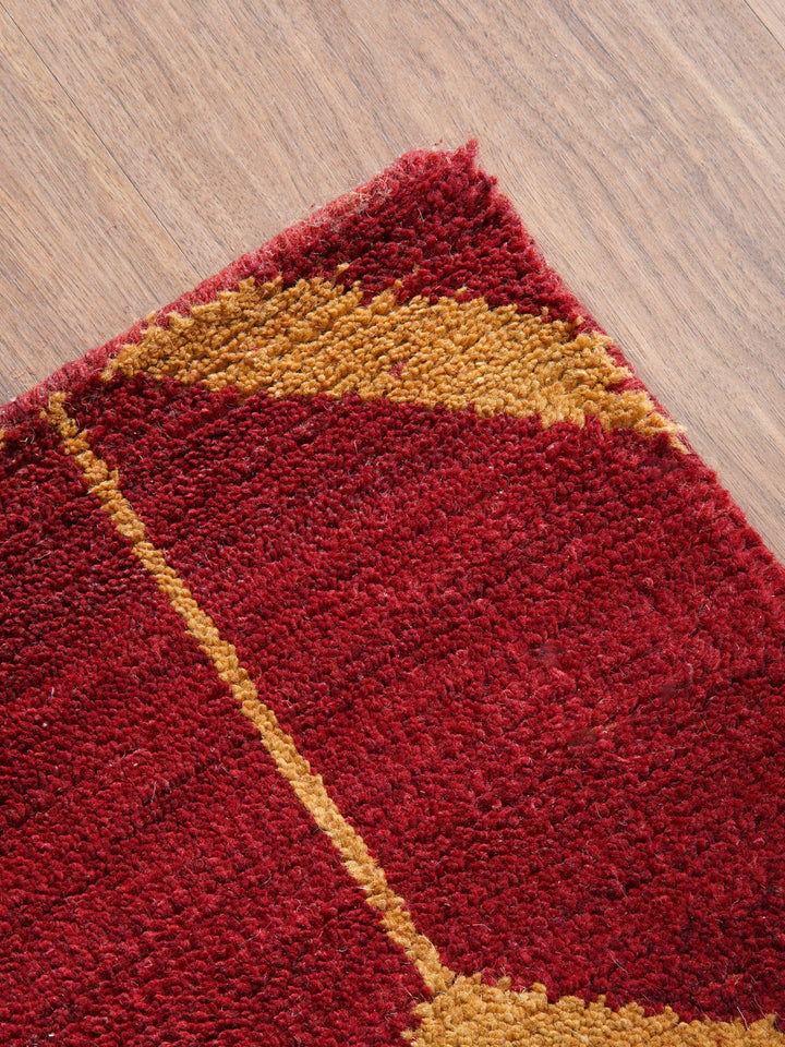 Hand Knotted Wool Area Rug Geometric Beige Brown N01052