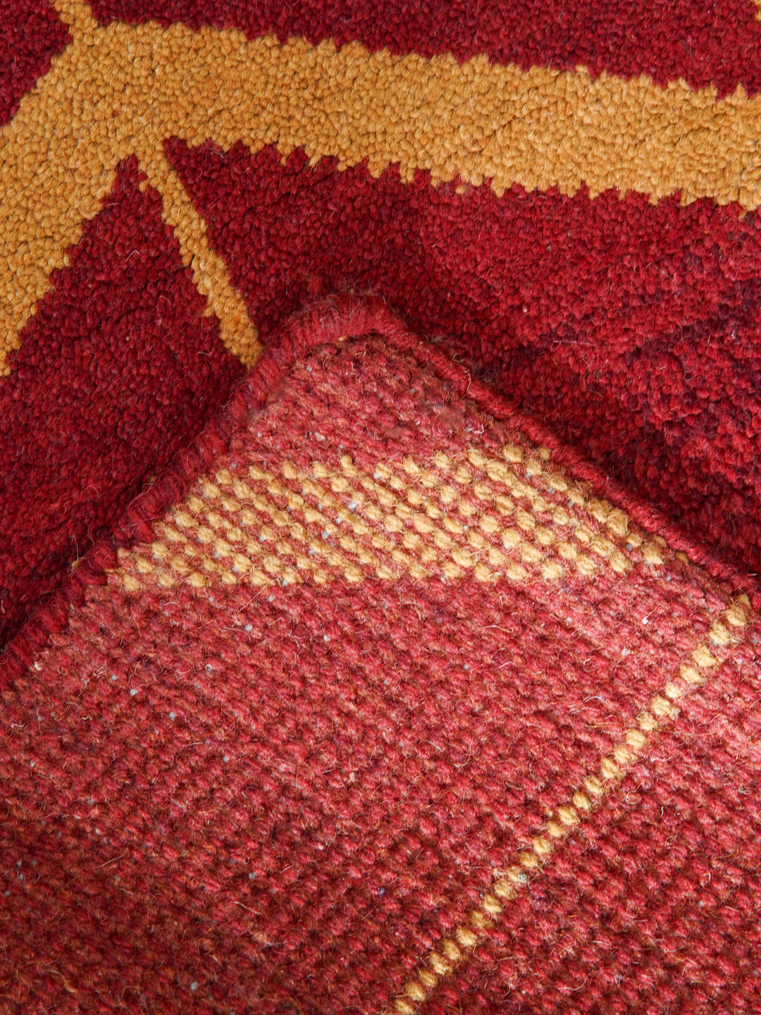 Hand Knotted Wool Area Rug Geometric Beige Brown N01052