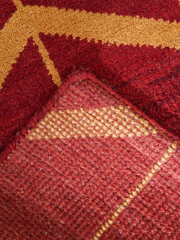 Hand Knotted Wool Area Rug Geometric Beige Brown N01052