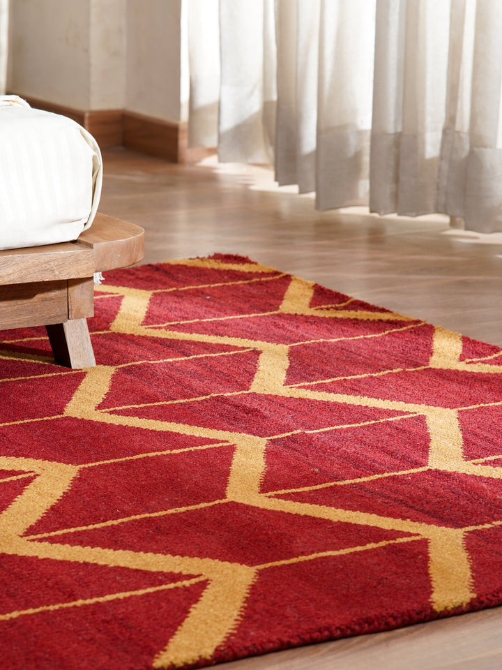 Hand Knotted Wool Area Rug Geometric Beige Brown N01052
