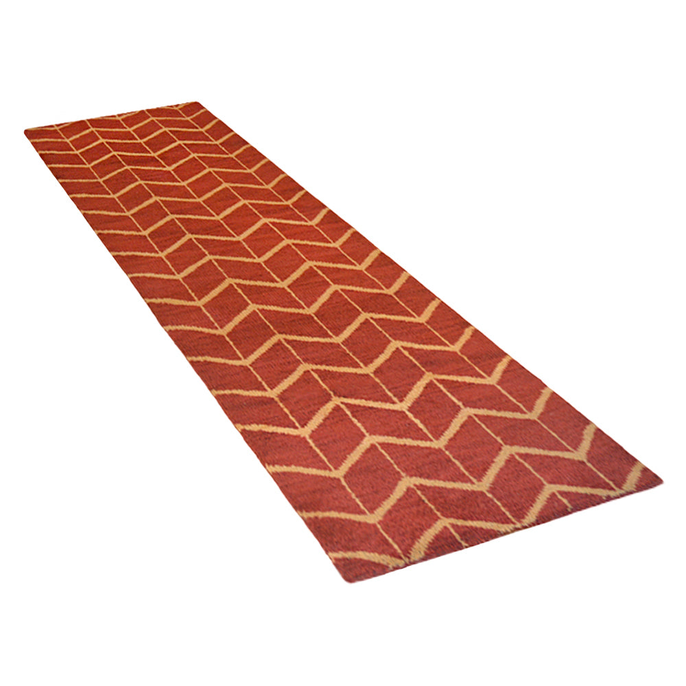 Hand Knotted Wool Area Rug Geometric Beige Brown N01052