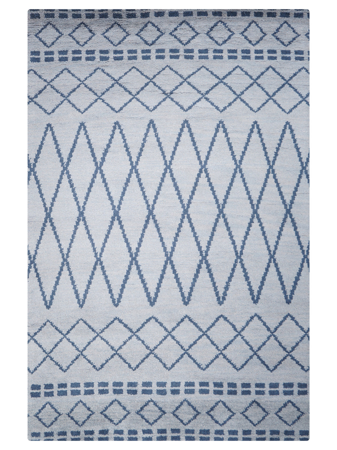Hand Knotted Wool Area Rug Geometric Light Blue Blue N01117