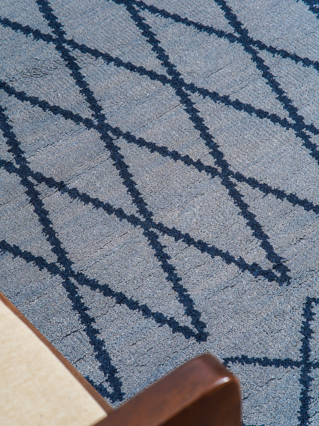 Hand Knotted Wool Area Rug Geometric Light Blue Blue N01117