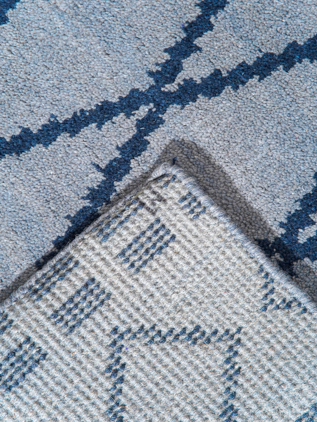 Hand Knotted Wool Area Rug Geometric Light Blue Blue N01117