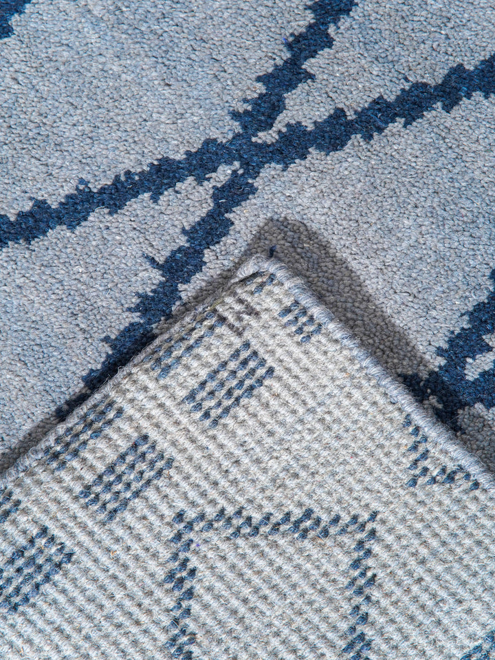 Hand Knotted Wool Area Rug Geometric Light Blue Blue N01117