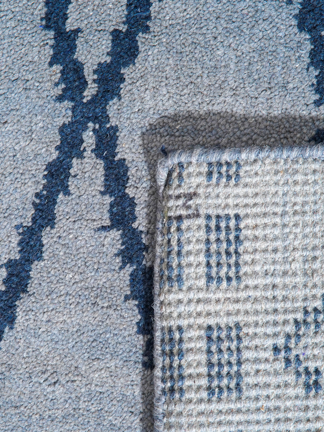 Hand Knotted Wool Area Rug Geometric Light Blue Blue N01117