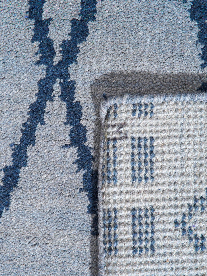 Hand Knotted Wool Area Rug Geometric Light Blue Blue N01117