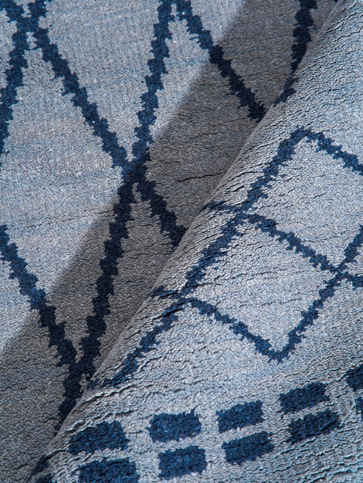 Hand Knotted Wool Area Rug Geometric Light Blue Blue N01117