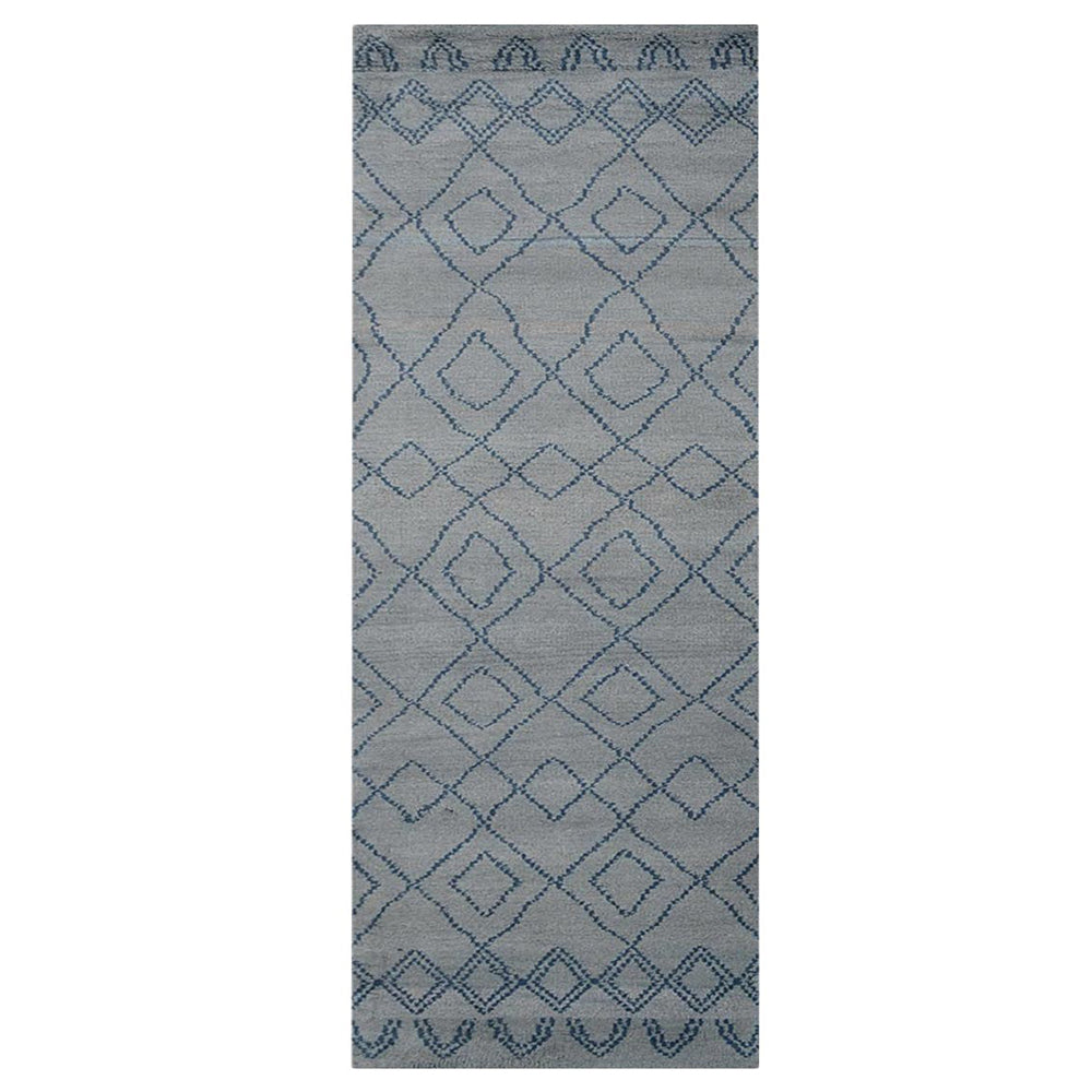 Hand Knotted Wool Area Rug Geometric Light Blue Blue N01117