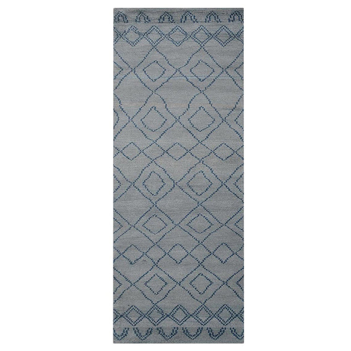 Hand Knotted Wool Area Rug Geometric Light Blue Blue N01117