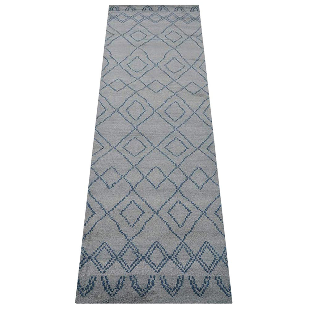 Hand Knotted Wool Area Rug Geometric Light Blue Blue N01117