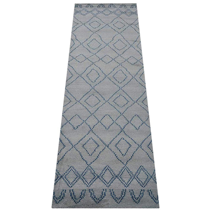 Hand Knotted Wool Area Rug Geometric Light Blue Blue N01117