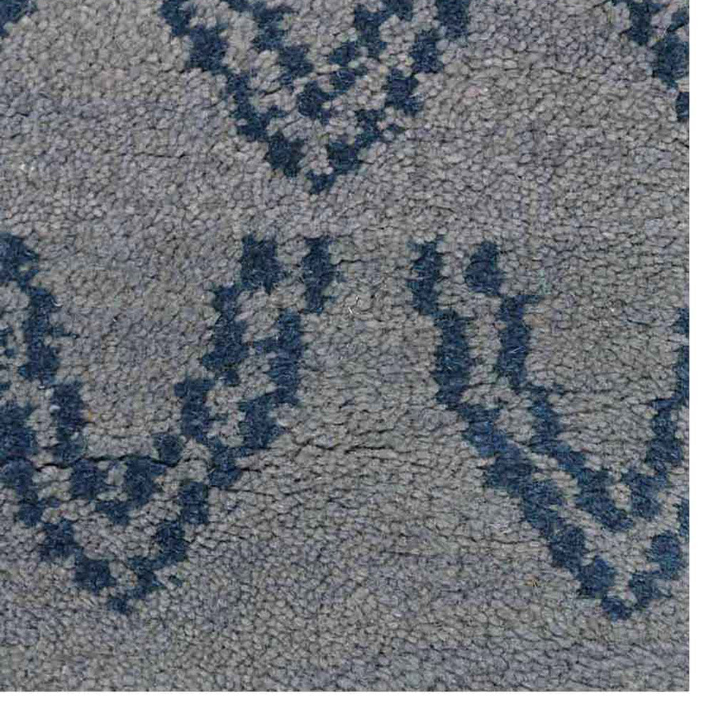 Hand Knotted Wool Area Rug Geometric Light Blue Blue N01117