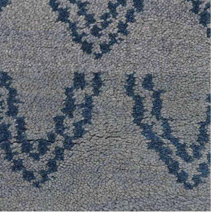 Hand Knotted Wool Area Rug Geometric Light Blue Blue N01117