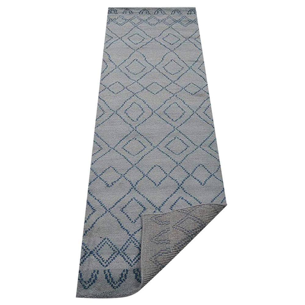 Hand Knotted Wool Area Rug Geometric Light Blue Blue N01117