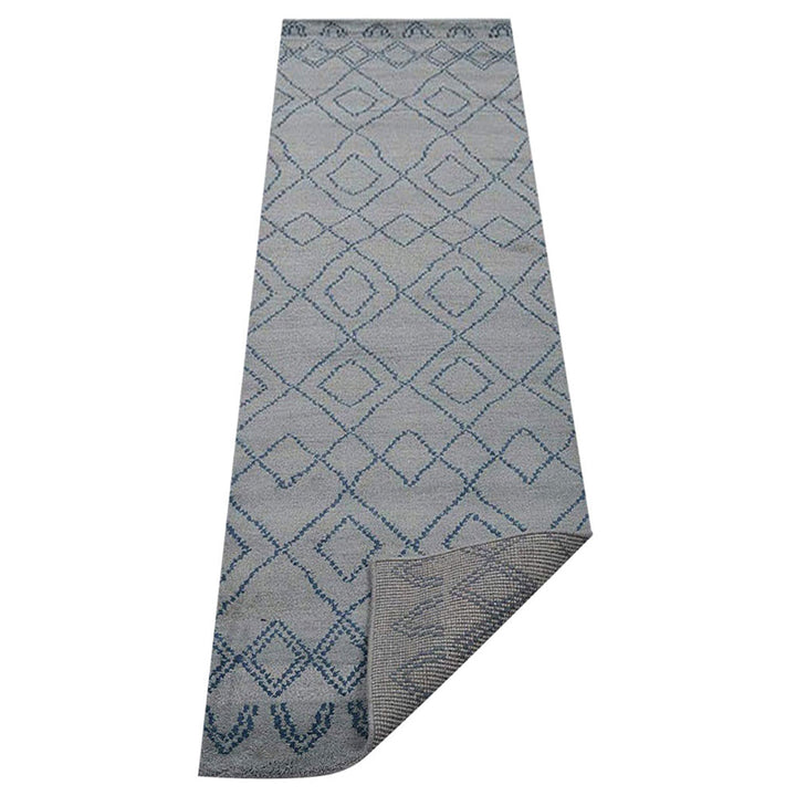 Hand Knotted Wool Area Rug Geometric Light Blue Blue N01117