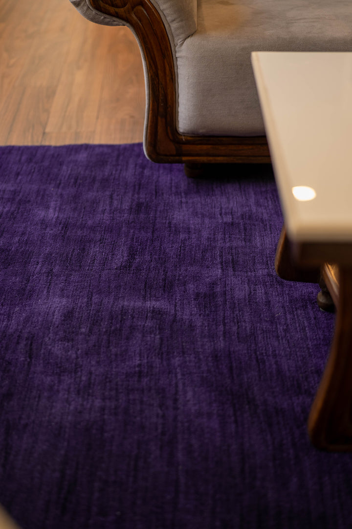 Signature Hand Knotted Wool Solid Dark Purple Area Rug